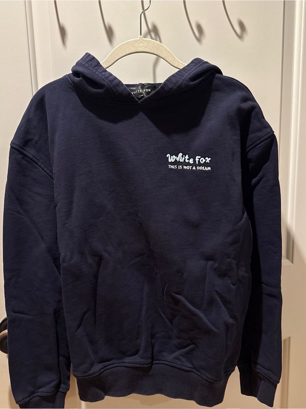 White Fox Boutique Navy Pullover Hoodie with Logo